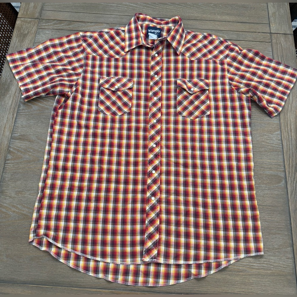 Wrangler Men’s Western Shirt Size 2XL Tall – Red/Yellow Plaid – Pearl Snaps